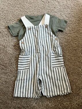 Carters boys olive green overalls and shirt 24 mos